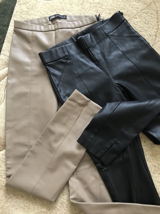 НОВІ! Лосіни, штани шкіряні (екошкіра), zara. Чорні та бежеві