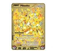 Złota metalowa karta pokemon pkachu super moc