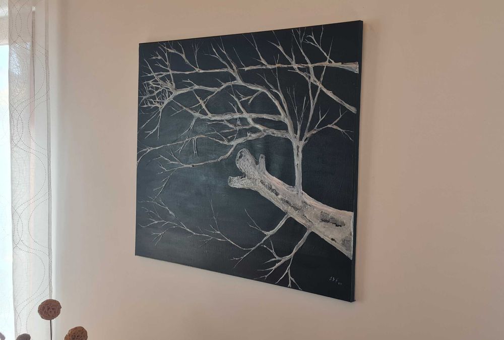 Pintura a óleo sobre tela - ramos de árvore