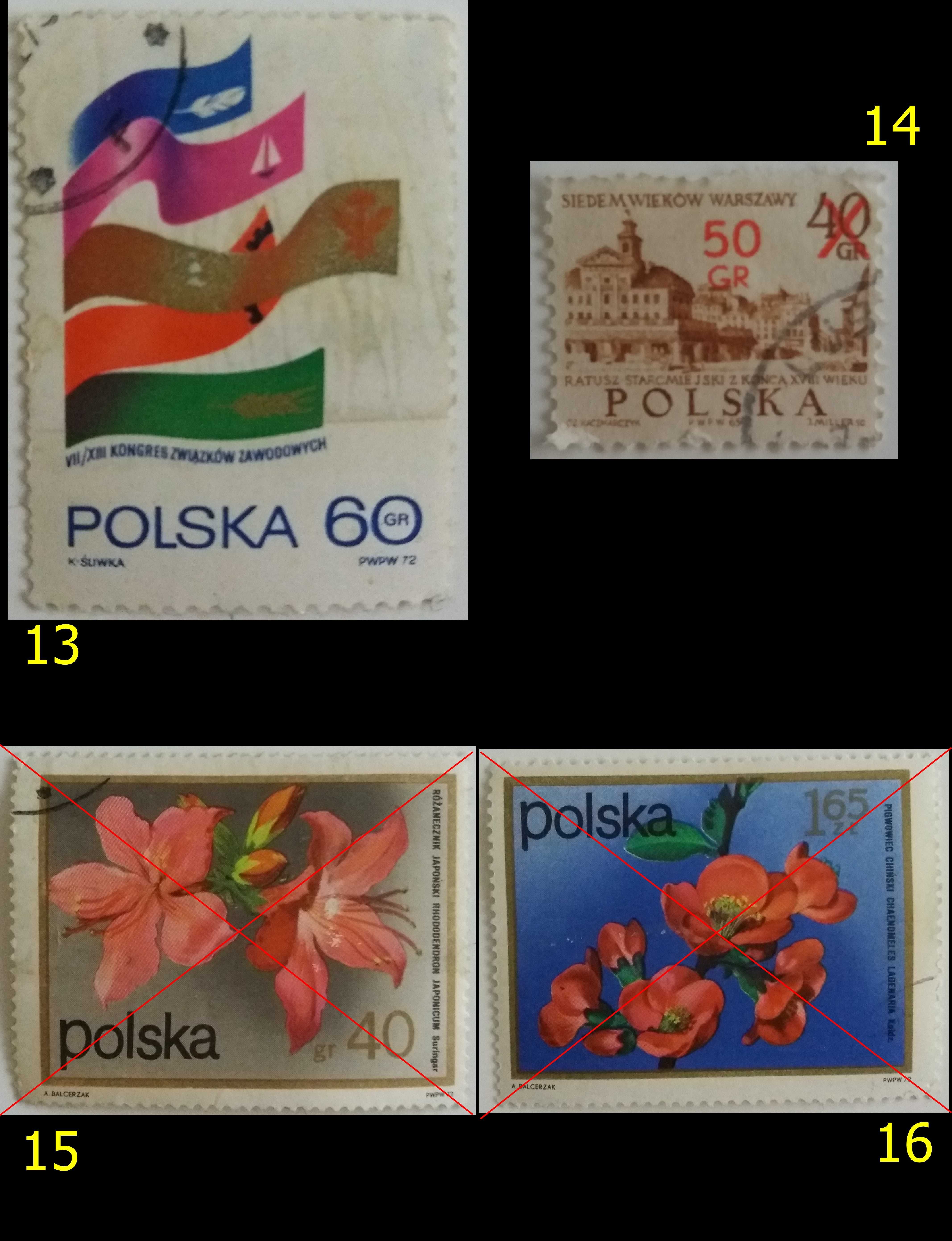 Znaczki pocztowe, Polska 1971-75, 23 sztuki