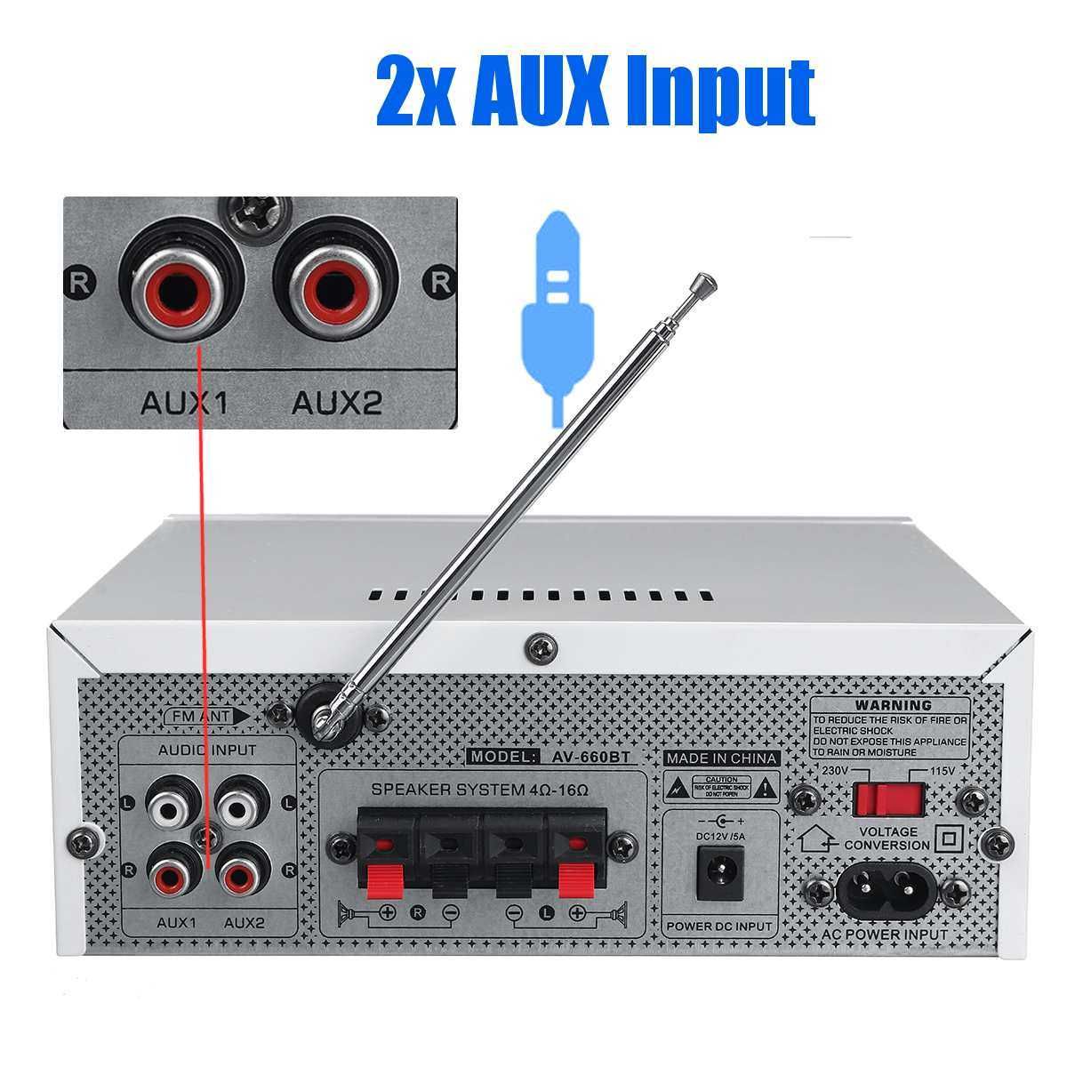 Amplificador  2.0 canais 12v 220v  eq sd usb 2 mic 5.0 bluetooth 800w