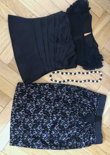 Spódnica koronka z paskiem kokardą+ bluzka typu gorset  34/XS