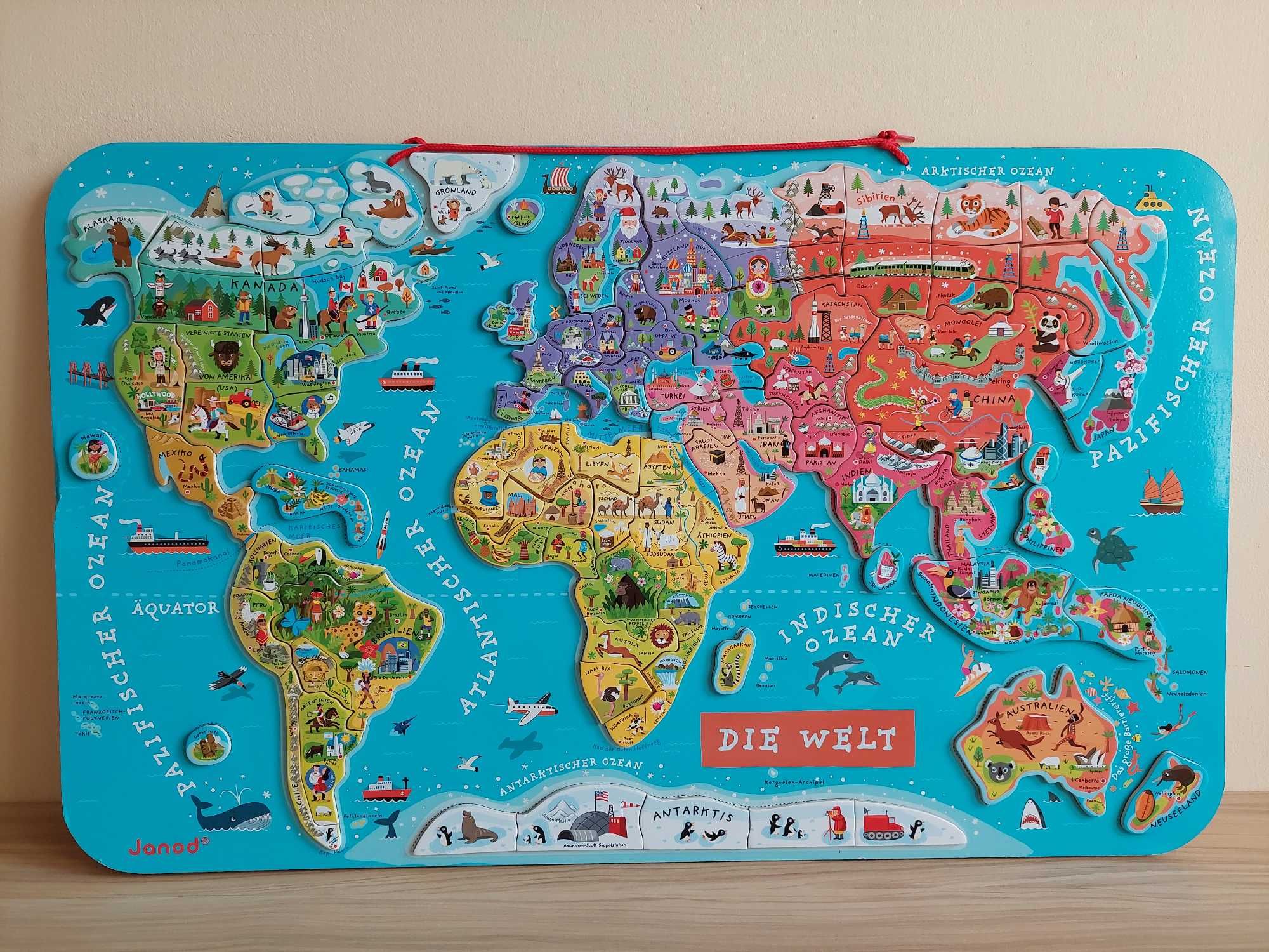 JANOD Puzzle magnetyczne Mapa świata język niemiecki