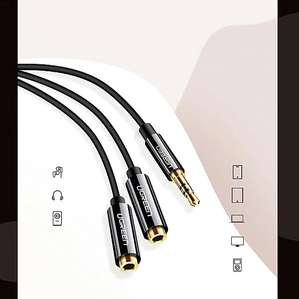 Ugreen kabel przewód rozdzielacz słuchawkowy 3,5 mm mini jack AUX 25cm