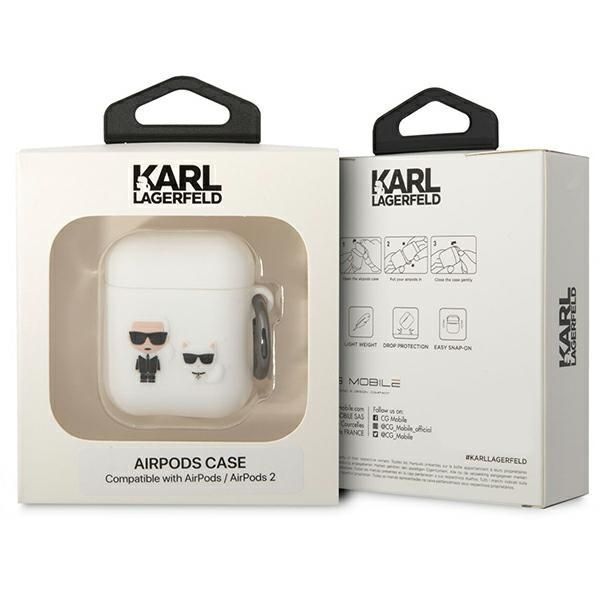 Etui Silikonowe Karl Lagerfeld AirPods 1/2 Biały-Karl & Choupette