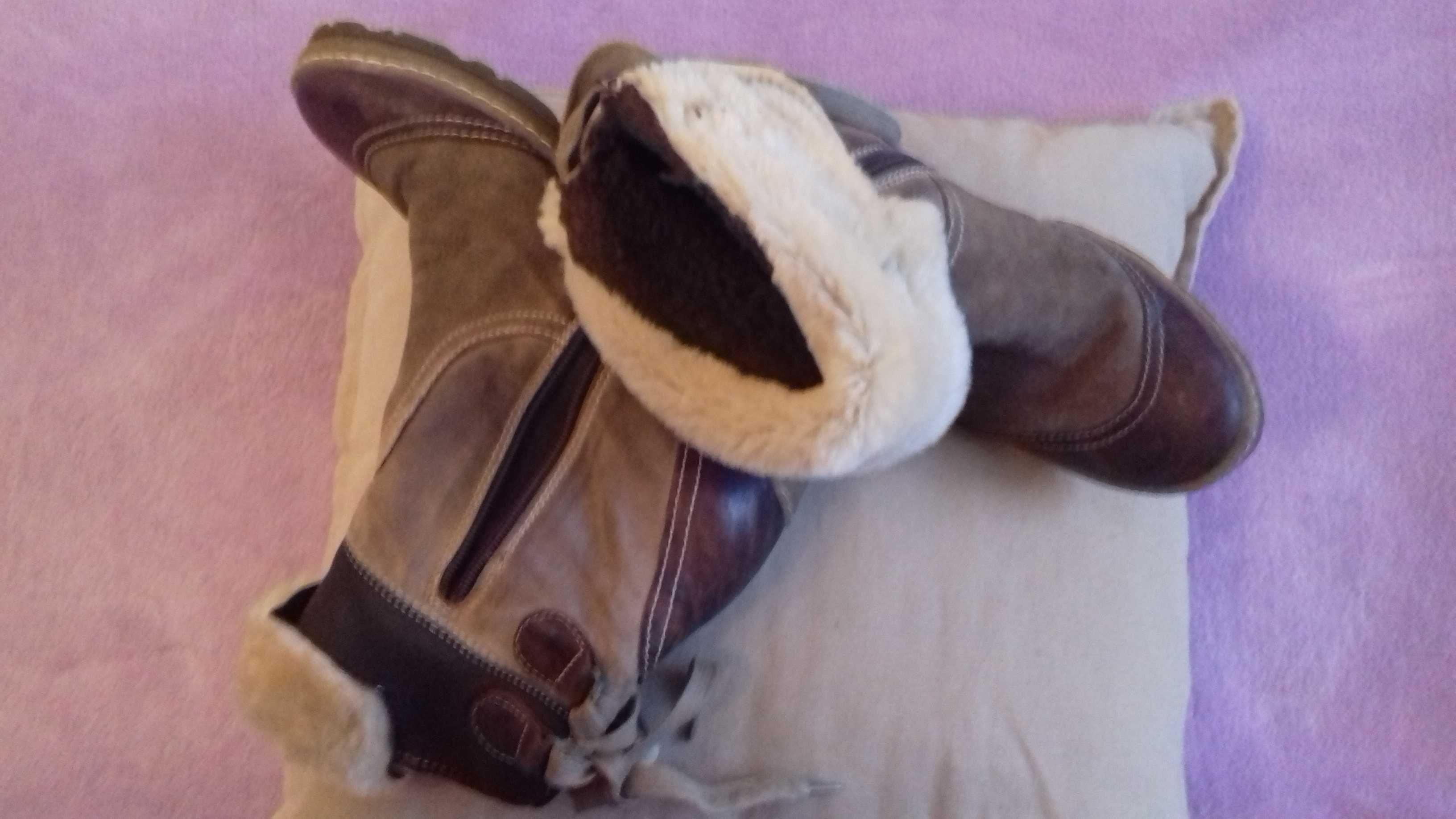 Buty - botki zimowe damskie ze skóry