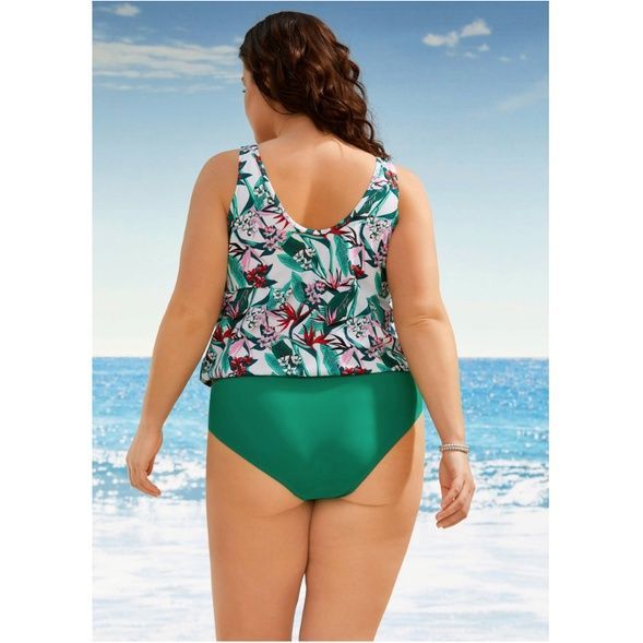 Bonprix 2 cz tankini z kokardą wzór roślinny 38