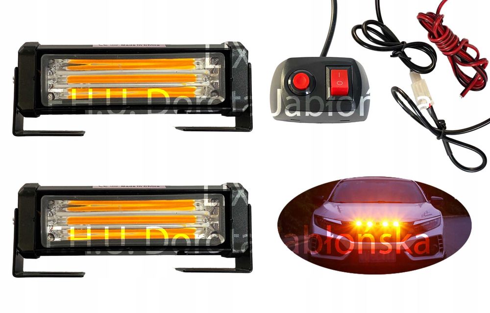 Lampa Stroboskop POMARAŃCZOWY w Atrapę LED 12V 24V komplet sterownik