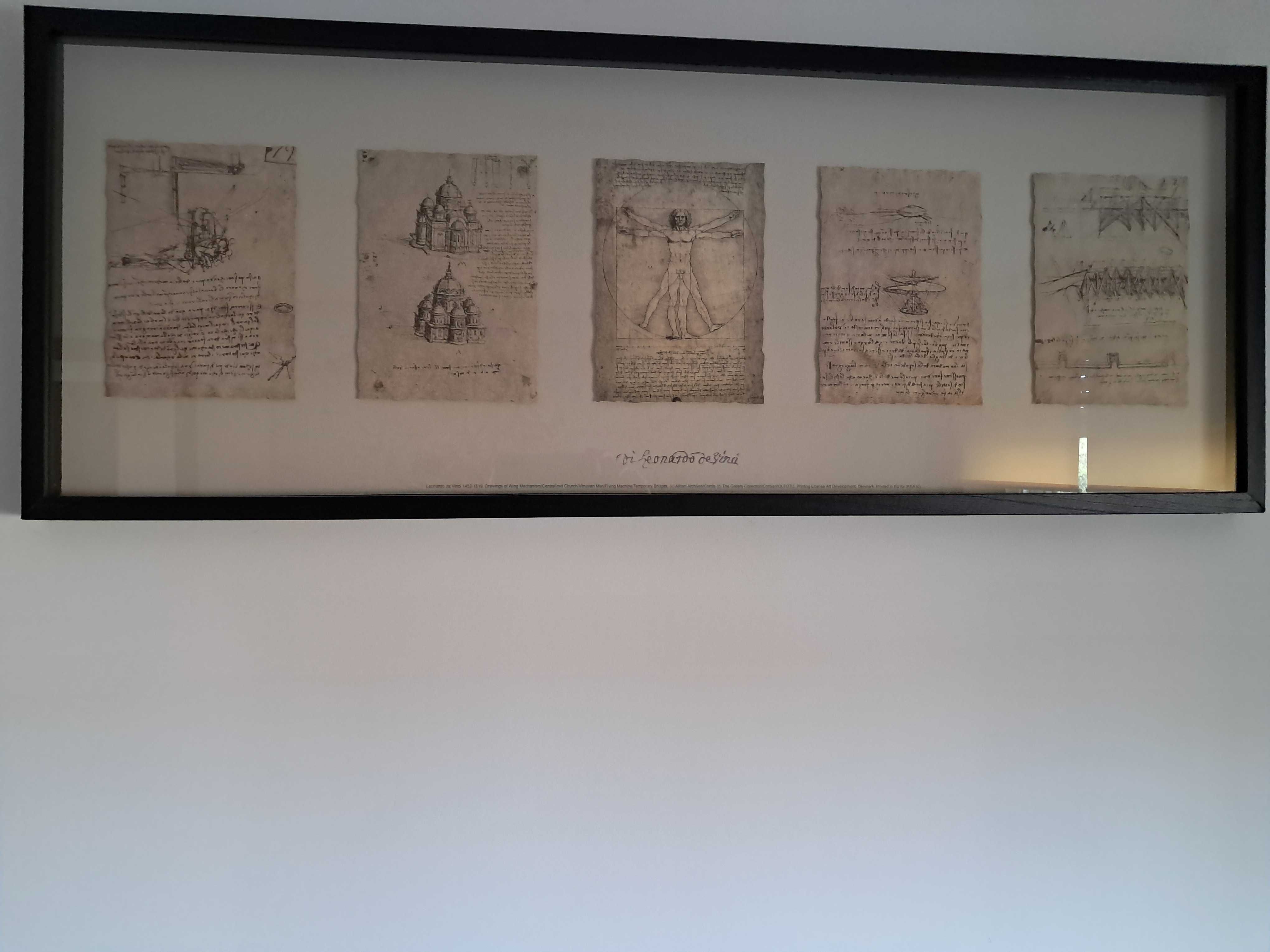 Quadro/Moldura com cópias de ilustrações de Leonardo Da Vinci