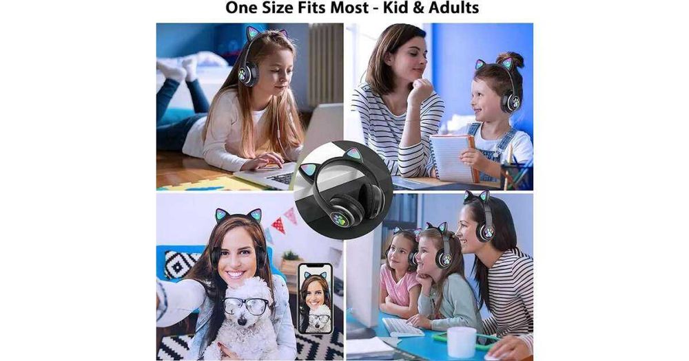 Słuchawki Dla Dzieci Bezprzewodowe Bluetooth Nauszne Kocie Uszy Czarny