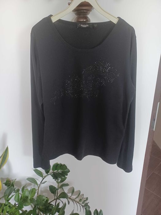 Czarna bluzka, zdobienie, krysztalki, koronka, wymiary 40,42,L, XL