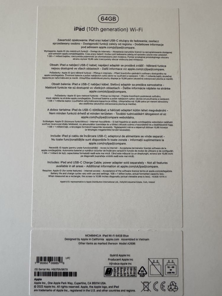 Apple iPad 10,9" 10gen 64GB Wi-Fi Niebieski GWARANCJA