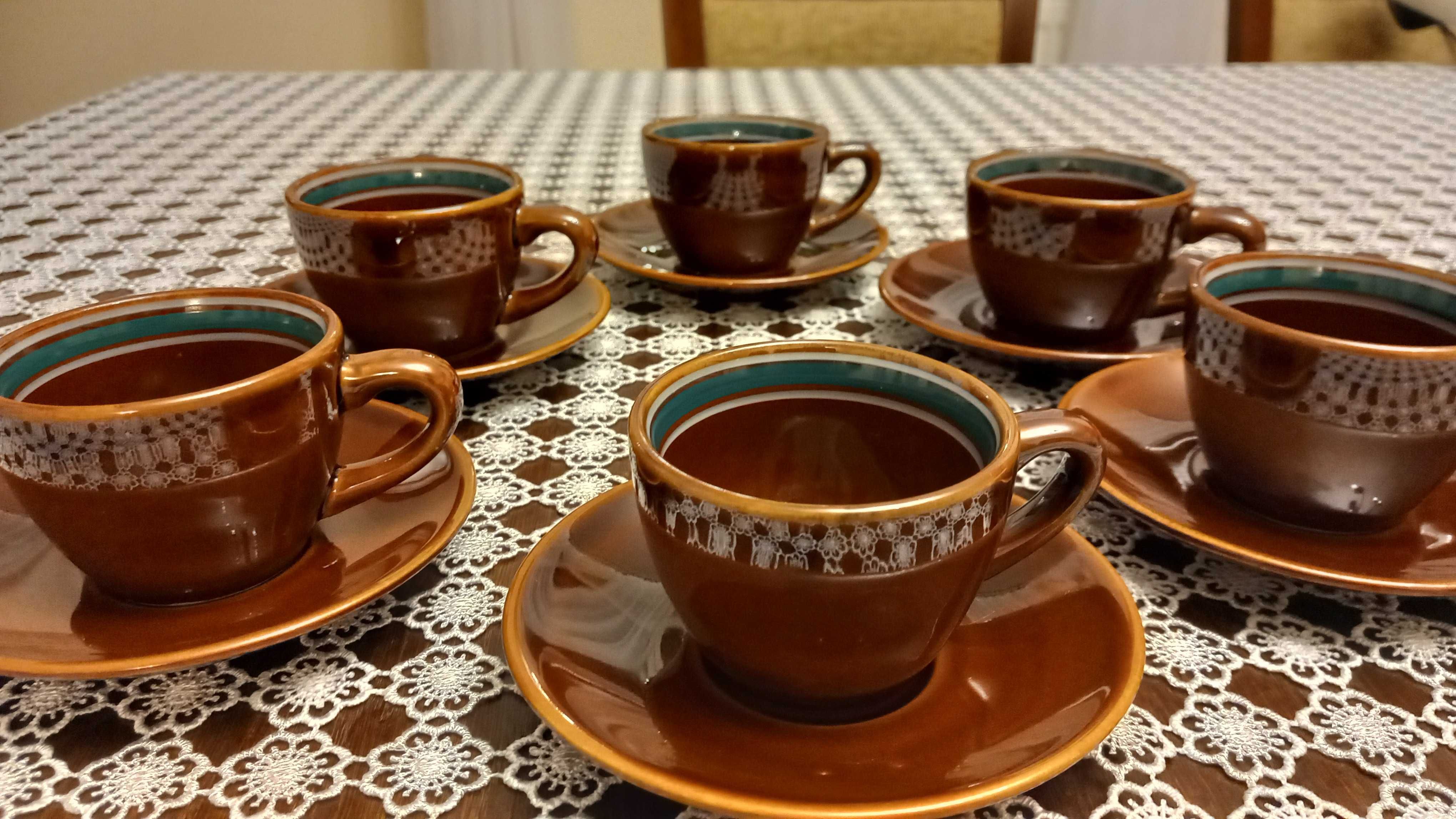 Porcelit Pruszków zestaw do kawy zielone filiżanki talerzyki 6 komplet