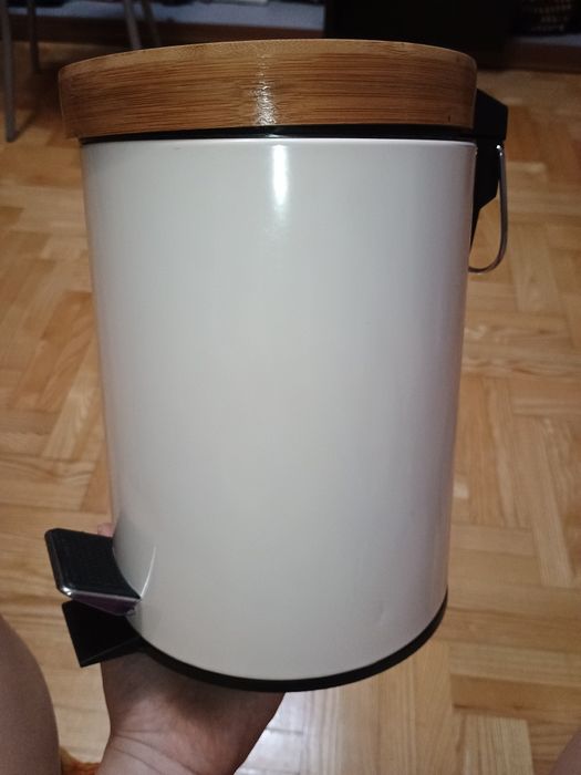 Kosz na śmieci biały bambus MSV stał nierdzewna 3L