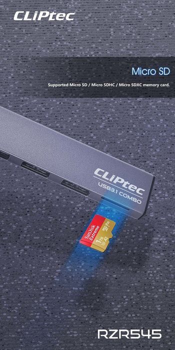Cliptec Adapter HUB - USB na USB 3.1 + 2xUSB 2.0 + microSD - Slim