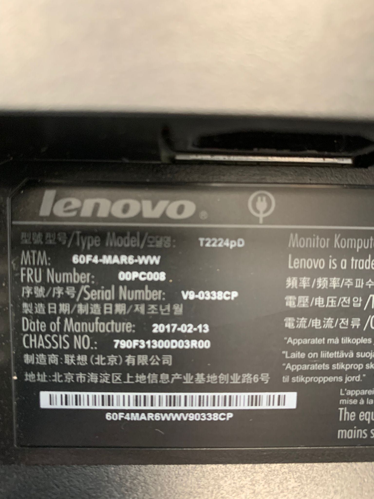 Monitor Lenovo Modelo ThinkvisionT2224pd
22 polegadas