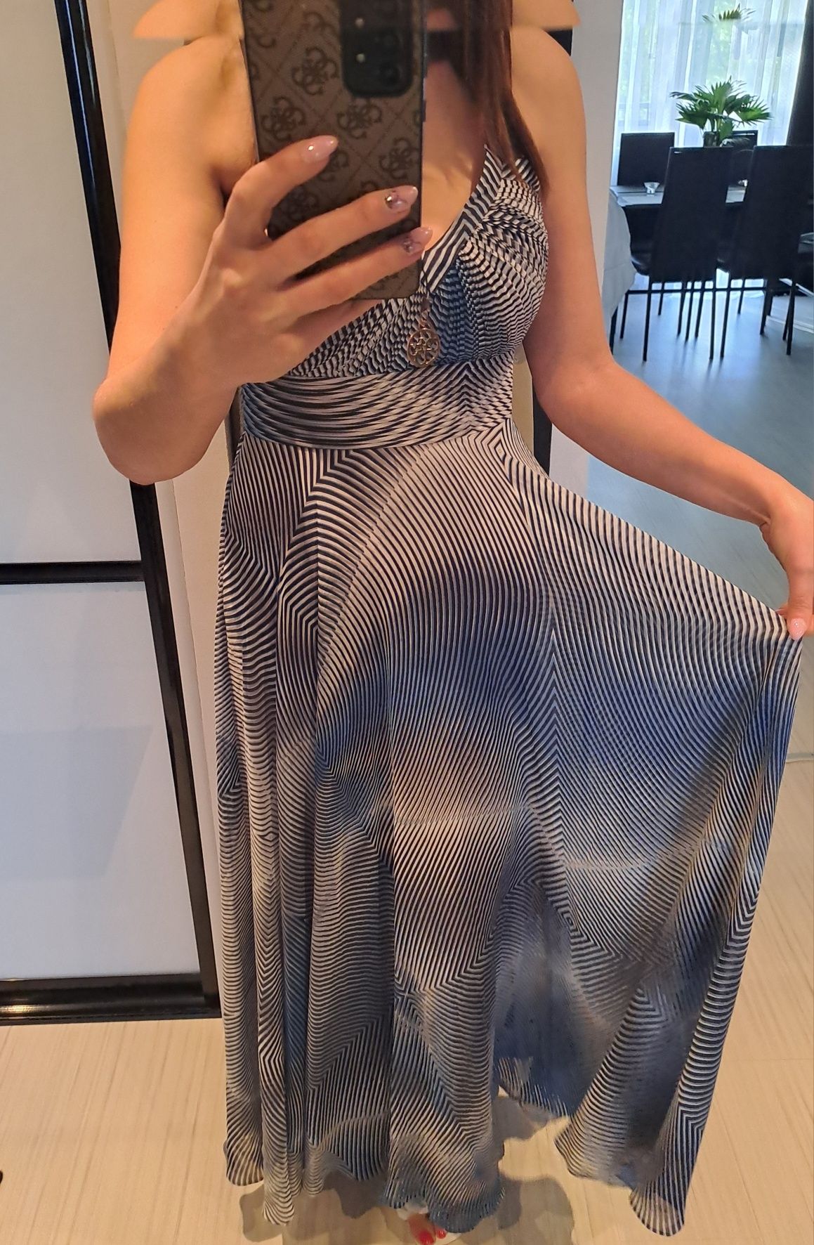 Obłędna sukienka maxi z efektem 3d ,36 biel granat niebieski
