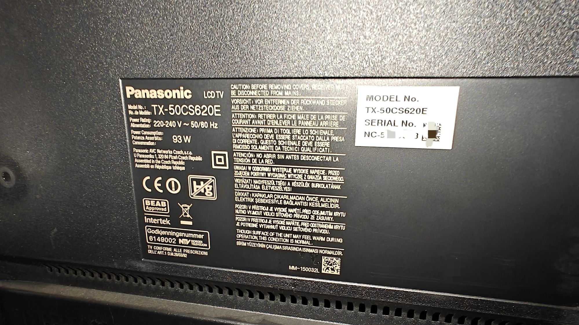 TV 50 cali DVB-T2 Panasonic TX-50CS620E Smart