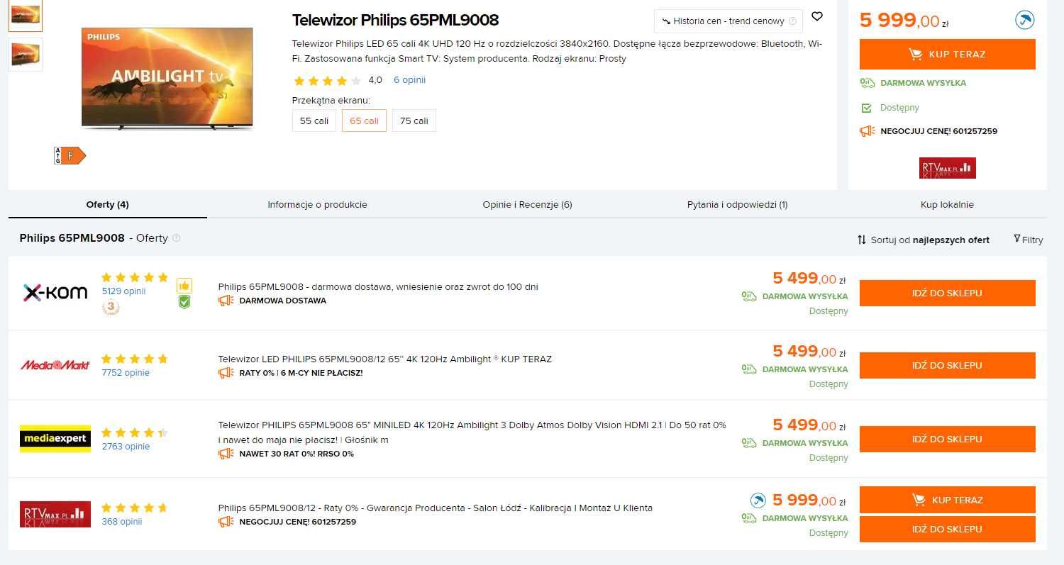 NOWY MiniLED Telewizor Philips 65PML9008  gwar 2 lata 120Hz