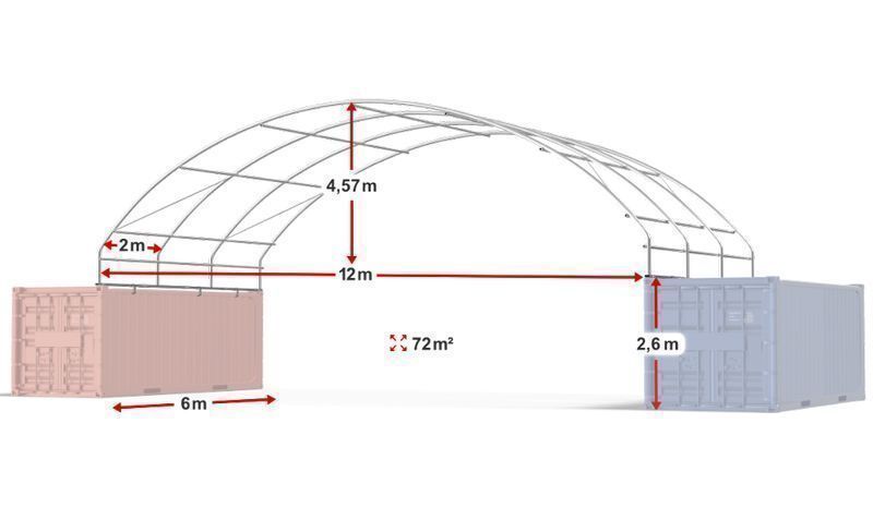 Namiot ZADASZENIE do kontenerów 2x WEJŚCIE 12x6m