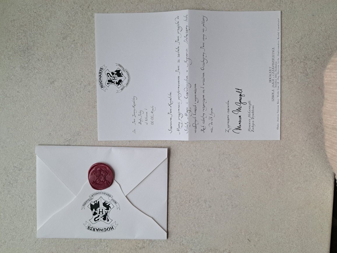 List z Hogwartu czekoladowa żaba Harry Potter handmade personalizowany