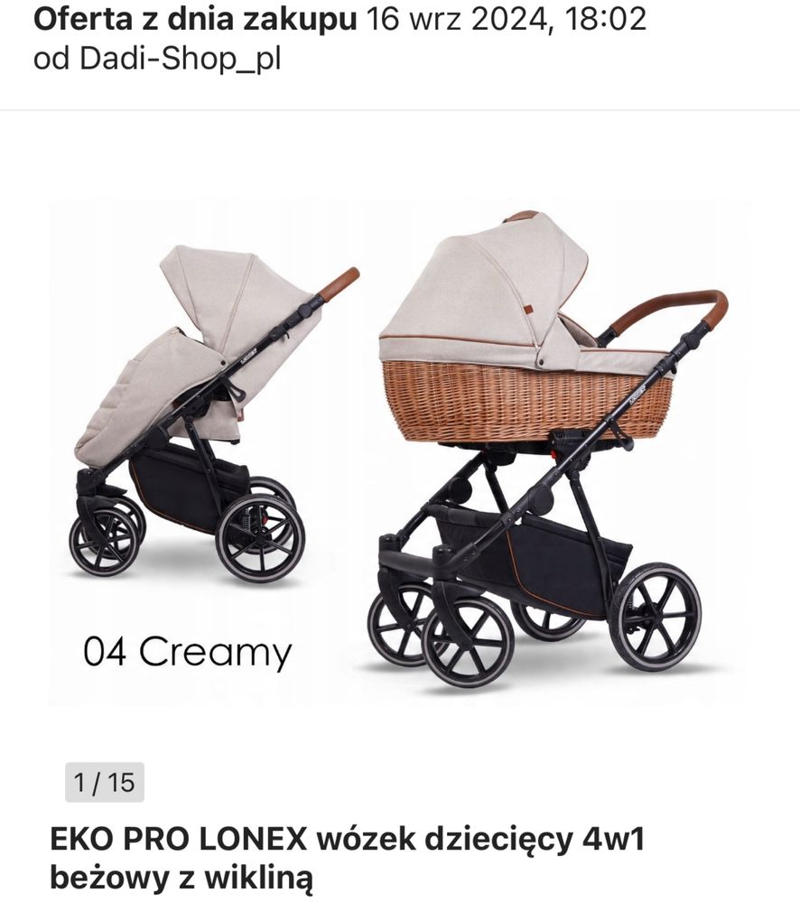 EKO PRO LONEX wózek dziecięcy 4w1 beżowy z wikliną | 04 Kremowy