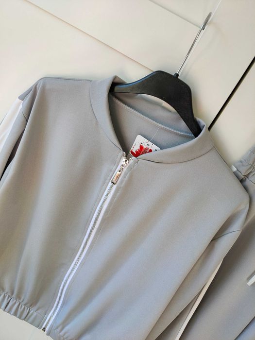 Komplet dres spodnie wide leg na wysokim stanie popiel dzianina M L