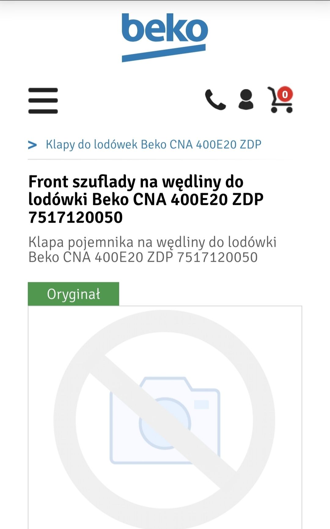 Szuflada front szuflady na wędliny do lodówki Beko CNA 400E20