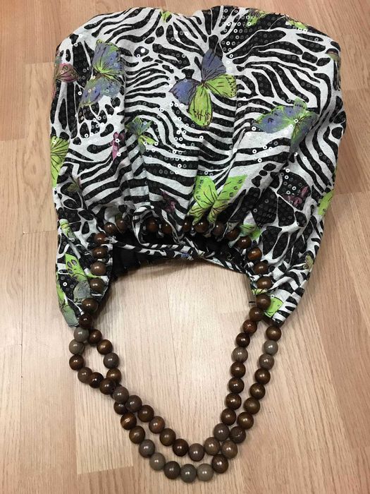 Сумка большая торба текстиль бабочки паетки деревянные бусы