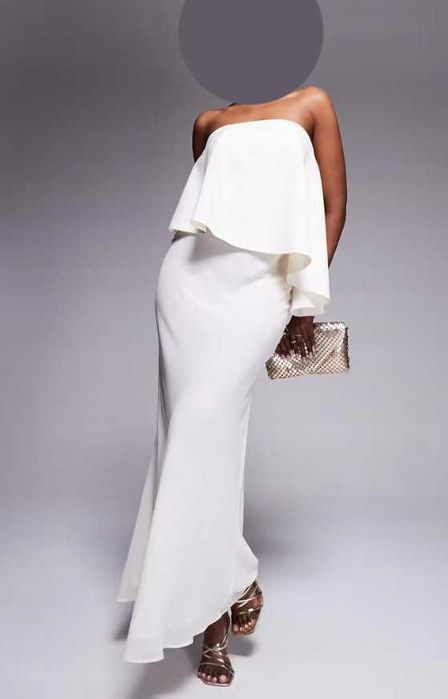 kremowa maxi odkryteramiona asymetryczna bandeau asos