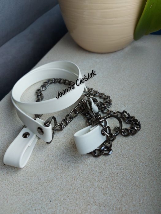 BIAŁY eco pasek+CZARNY ŁAŃCUSZEK+zaczepy do obag O bag moon light glam