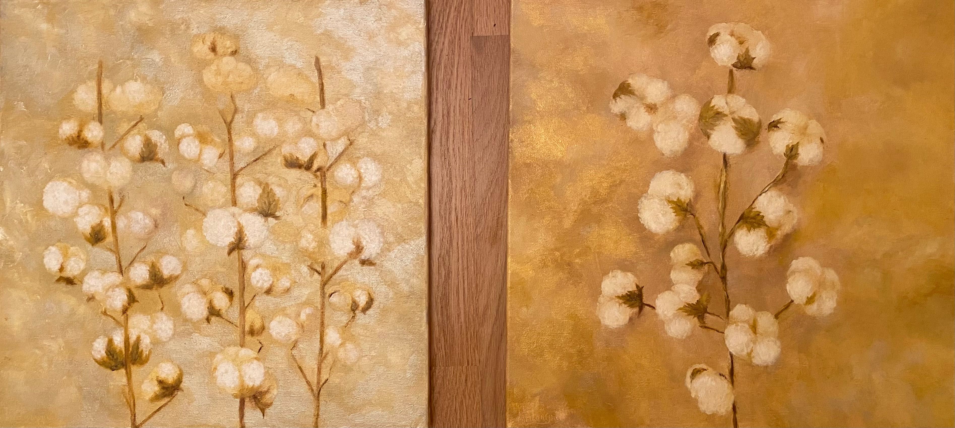 Триптих Бавовна 40*40 картина маслом натюрморт квіти с цветами
