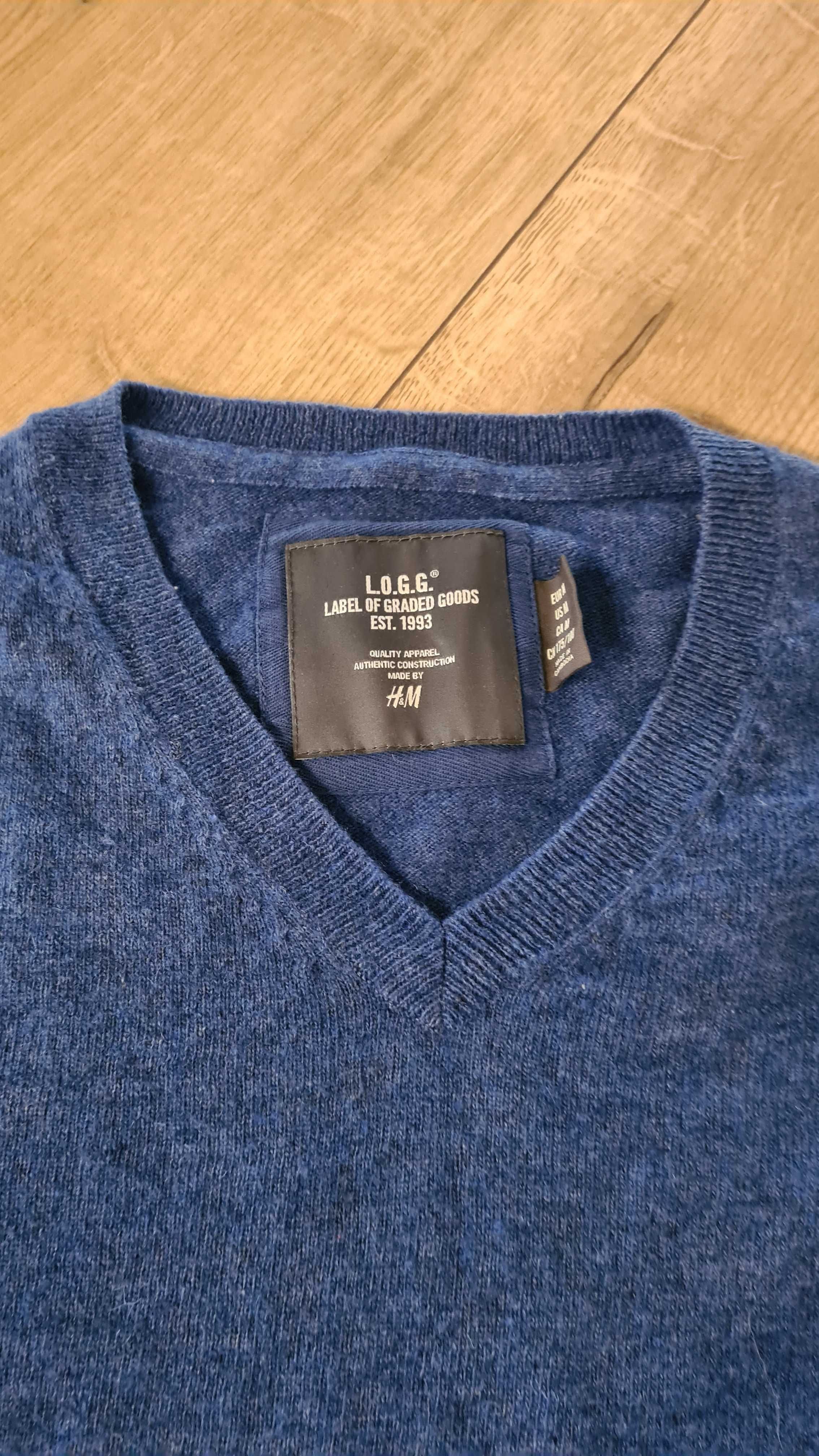 Sweter męski 80% Lambswool Wełna Wełniany. Niebieski. Rozmiar M