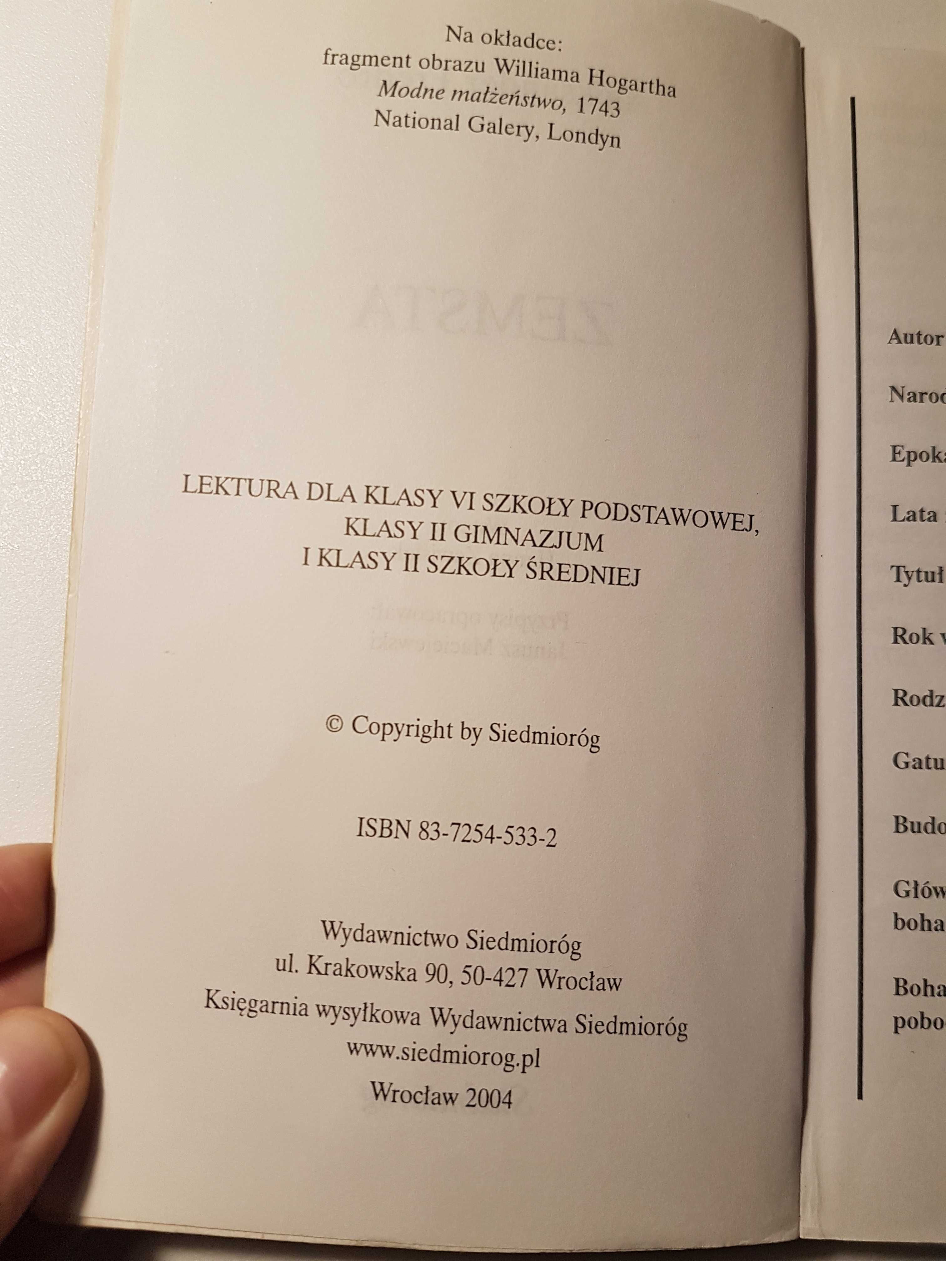 "Zemsta" Fredry Aleksander Fredro książka lektura szkolna Siedmioróg