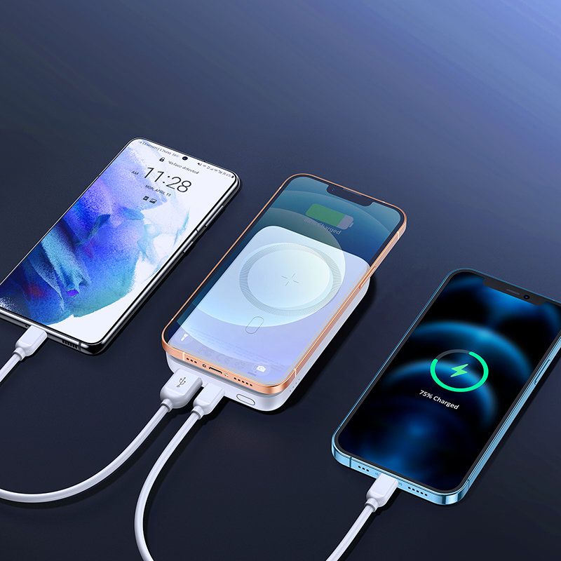 mini power bank 10000mah magnetyczny z ładowarką qc pd usb usb-c biały