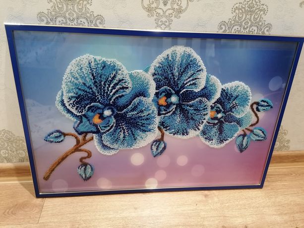 Картина, вышивка бисером Синяя Орхидея