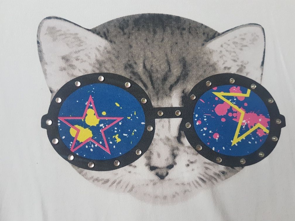 Bluzka t-shirt koszulka Coccodrillo r.146 kotek w okularach