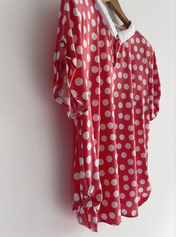 Różowa bluzka z kołnierzem w kropki plus size r. 44 letnie bluzka