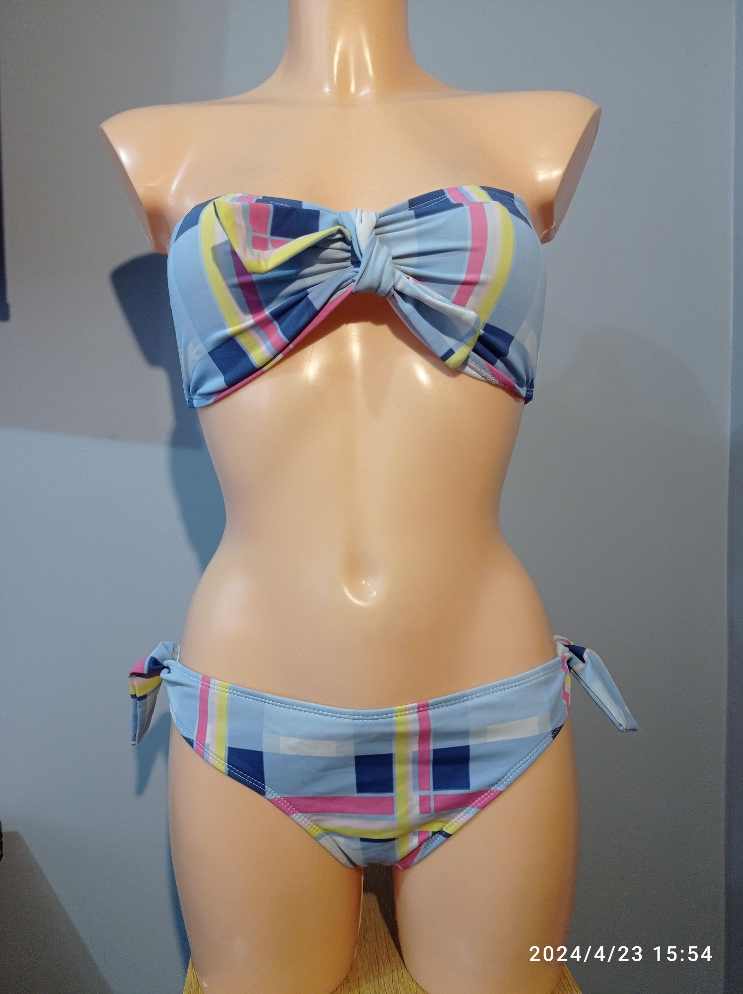 Kostium 12 L 40 strój kąpielowy bikini kolorowa kratka lato plaża base