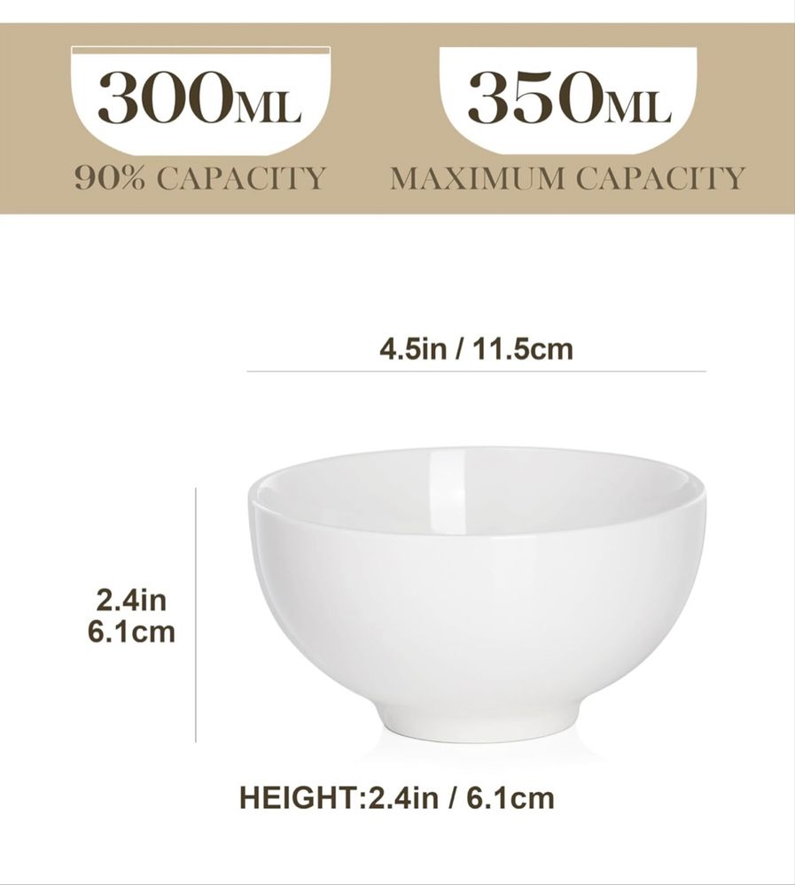 MALACASA Seria REGULAR 8 białych porcelanowych miseczek300ml