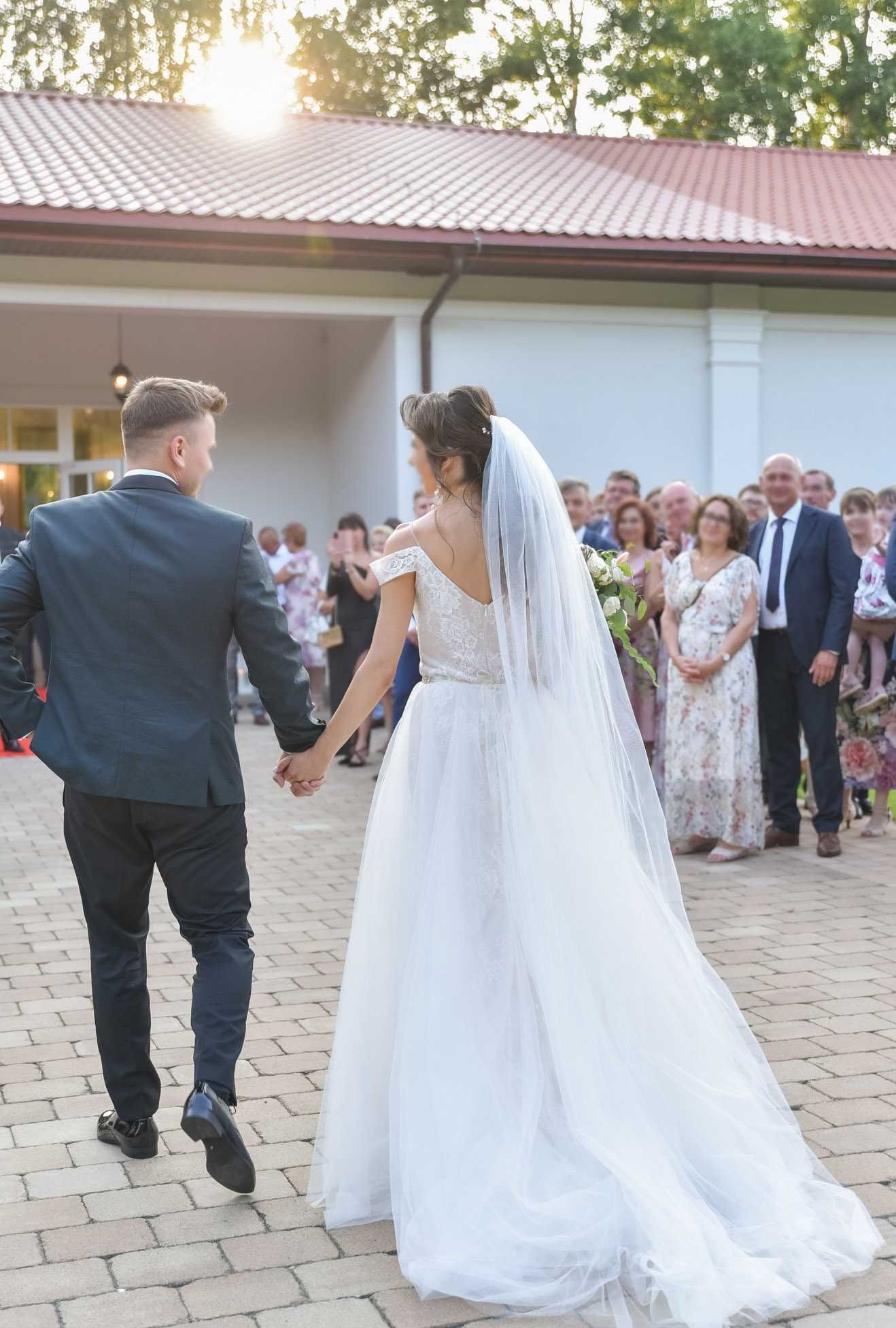 Suknia ślubna 2w1 spódnica tiulowa rybka syrenka koronka boho rozporek