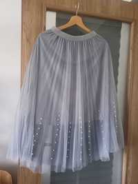Piękna szara tiulowa spódnica z perełkami midi