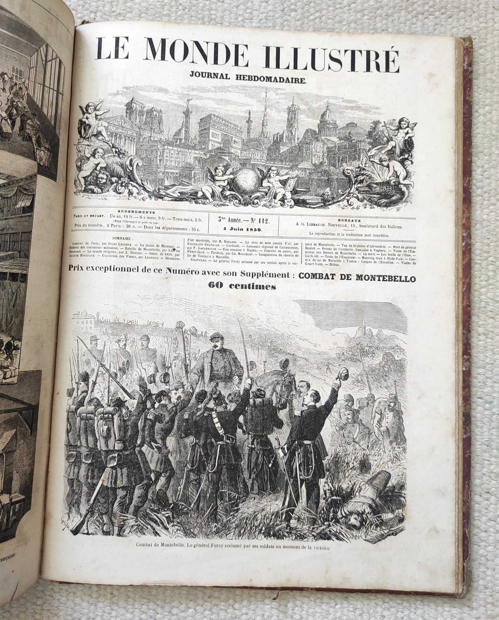 Jornal Le Monde Illustré, de 1859: números 90 a 115, encadernados