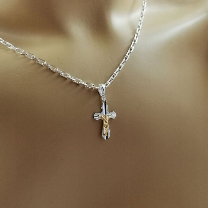 Srebrny Męski Łańcuszek Ankier + Zawieszka Krzyżyk 925 Prezent Bierzmo