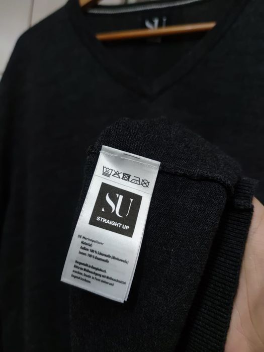 Sweter klasyczny męski L SU Straight up elegancki szary siwy ciemny bl