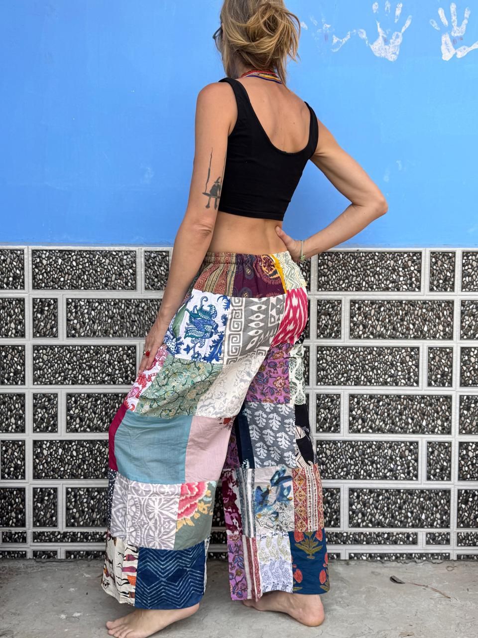 Spodnie z szerokimi nogawkami patchwork