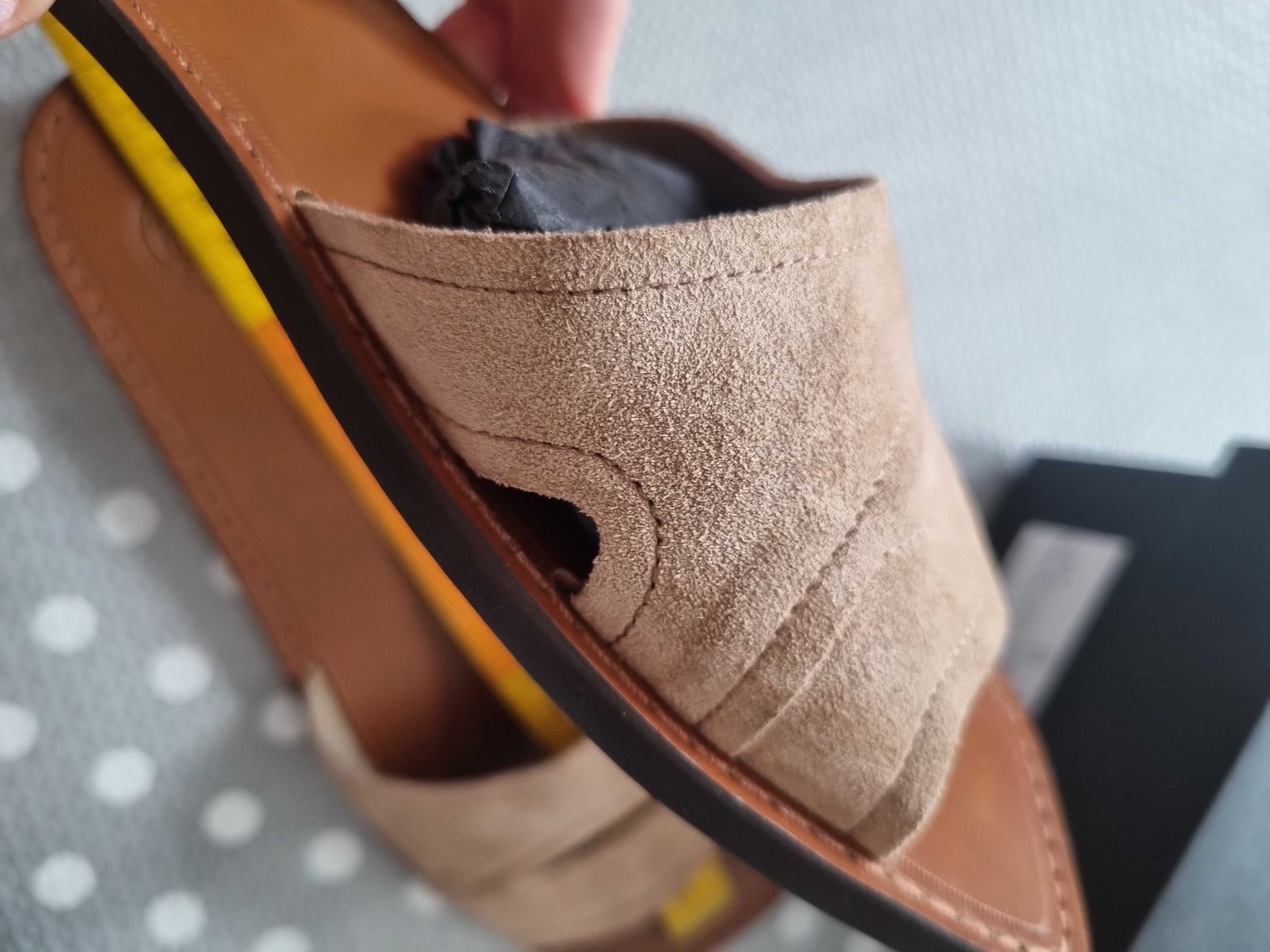 Klapki Massimo Dutti NOWE skóra zamsz 39