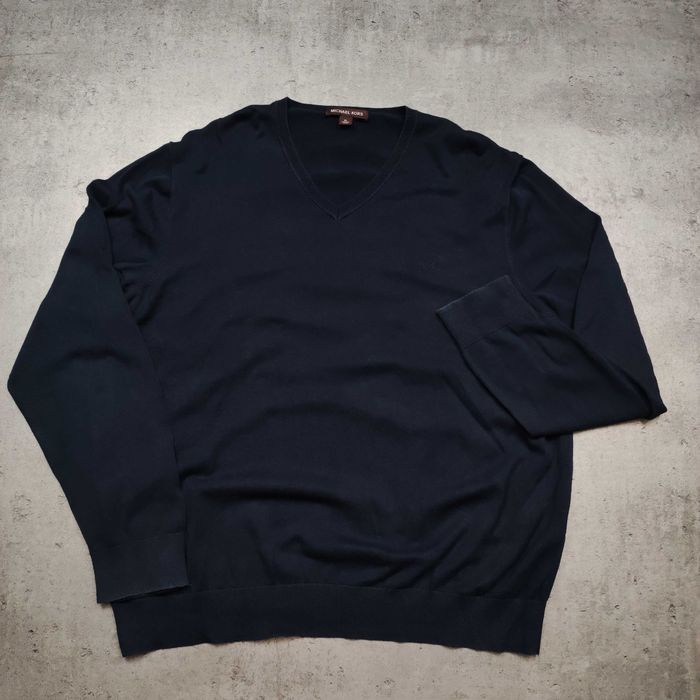 MĘSKI PREMIUM Elegancki Sweter Bawełna Kołnierzyk V Michael Kors Haft