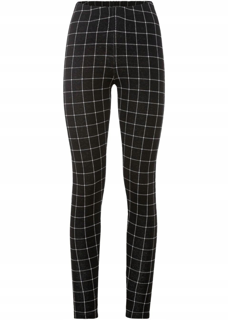 B.P.C legginsy czarne w białą kratę 32/34.