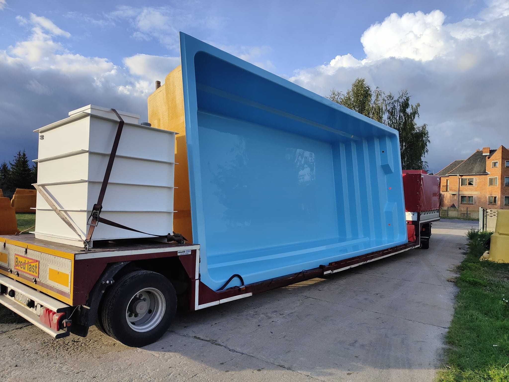 Basen poliestrowy 8,5x3,7x1,55, filtracja, 2 skimmery, 3 dysze